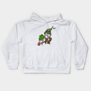 St Patrick’s Day Gnome With Wheelbarrow Carrying Four-Leaf Clovers Kids Hoodie